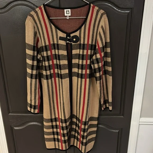 Anne Klein Tan Black and Red Plaid Long Sleeve Cardigan Size Large NWOT - Picture 6 of 6